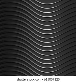 Background of dark, metallic, shiny, wavy bands. Modern 3d style. Wallpaper for the website. Beautiful texture