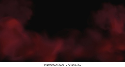 Um plano de fundo com uma textura de fumaça vermelha escura e formas borradas abstratas. Misterioso e dramático efeito de nevoeiro atmosférico para design gráfico. Vetor.
