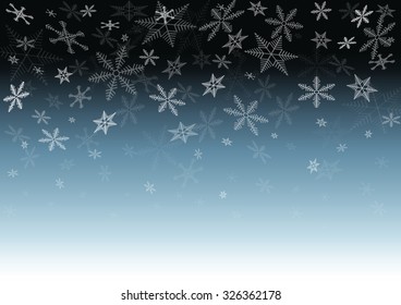 background with dark sky and transparent snowflakes