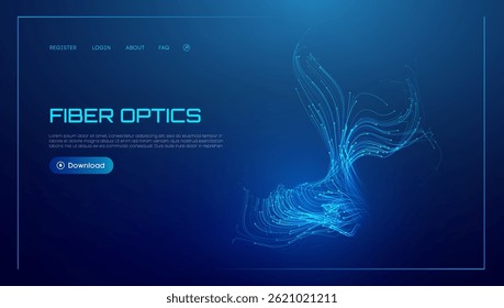 Rede de tecnologia óptica abstrata de velocidade da luz da linha de fibra de dados de fundo. O fluxo sem fio 5G digital conecta sistemas de nuvem globais. O design de vetor elétrico ilustra a comunicação moderna pela Internet.