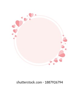 Background for day of love, valentine's day, birthday party, wedding anniversary party,Red pink paper hearts surround a circle decorated with beautiful hearts. Cartoon vector illustration