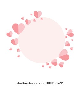 Background for day of love, valentine's day, birthday party, wedding anniversary party,Red pink paper hearts surround a circle decorated with beautiful hearts. Cartoon vector illustration