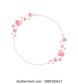 Background for day of love, valentine's day, birthday party, wedding anniversary party,Red pink paper hearts surround a circle decorated with beautiful hearts. Cartoon vector illustration