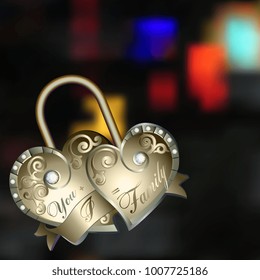 Background to the day of lovers. Heart stylized as a lock on a dark background with bright spots.