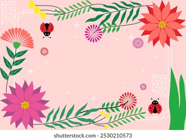 Decoración de fondo con flores de jardín y prado en Vector, estilo plano