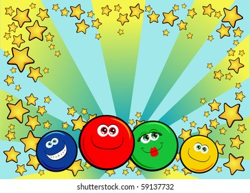Background decor personalized with funny smiley faces. Vector