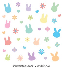 Background decorated with bunnies and flowers for easter