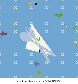 Background decorated with cutlery and sprouts