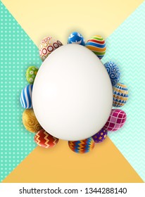 Background with decorated Easter eggs, design of greeting card. EPS 10 contains transparency