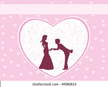 background with decorated heart in hand shaking silhouette