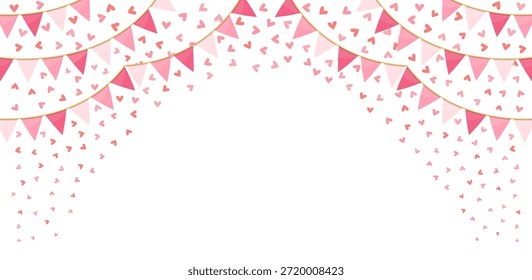 Hintergrund verziert mit kleinen roten und rosa Herzen und festliche bunting Girlanden