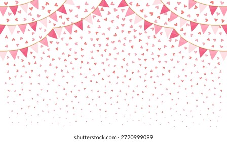 Hintergrund verziert mit kleinen roten und rosa Herzen und gekrümmten festlichen bunting Girlanden