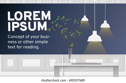 Background with decorated wall for your text and Logotype. Vector illustration in flat minimalist style, for website banner or another design production.