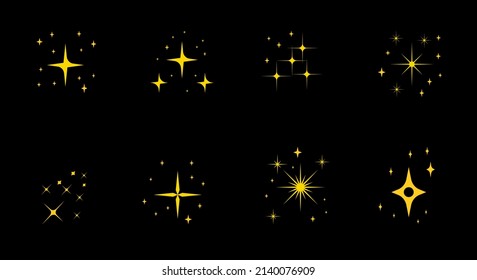 Background decorating, design, star, yellow, symbol, new year. Illustration 
 set of star icons, fireworks, sparkling flash, sky