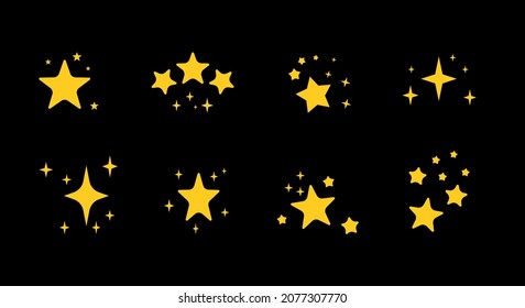 Background decorating, design, stars, yellow, orange, new year. Illustration 
 set of star icons, twinkling, fireworks, sparkling flash, starlight