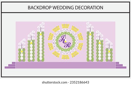 background decoration design for a wedding or event backdrop with a variety of flowers and sun symbols