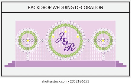 background decoration design for a wedding or event backdrop with a variety of flowers and three circle