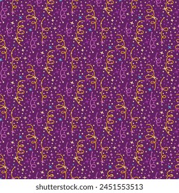 Background with decoration for holidays. Confetti, paper spirals and glitter. Filling the space. Joy, serenity and fun. Congratulations design