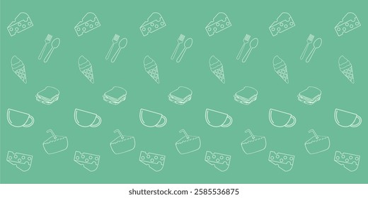 background decoration packaging with food and cutlery patterns