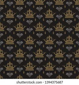 Background decoration, seamless pattern in Royal style. Dark image. Vintage template for wallpaper design. Textile print design. Vector graphic