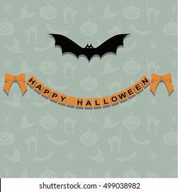 background for the decorations of Halloween. Pattern for greeting or invitation. A bat with the inscription happy Halloween. Vector illustration