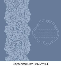 Background with decorative border and with an area for your text. Light decorative ornament on a blue background. Vintage background for Invitational or greeting card.