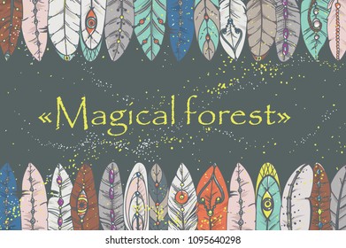 background with decorative feathers. Vector illustration