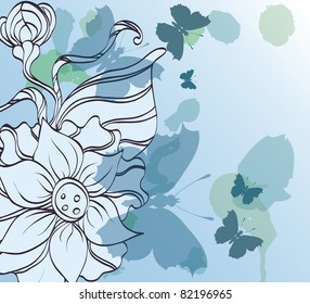 background with decorative flower and butterflies