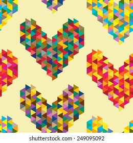 Background with decorative geometric and abstract hearts. Vector illustration.