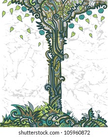 Background with decorative hand drawn tree