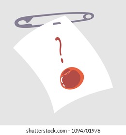 the background with a decorative pin with an attached sheet with an apple and a question mark