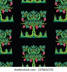 Background of decorative vine tree with ripe grape