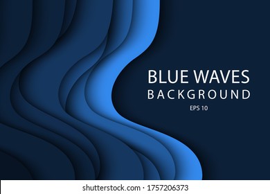 Background with deep blue color paper cut shapes and waves. Design layout for business presentations, flyers, posters, prints, decoration, cards, brochure cover. Vector illustration.