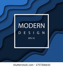 Background with deep blue color paper cut shapes and waves. Design layout for business presentations, flyers, posters, prints, decoration, cards, brochure cover. Vector illustration.