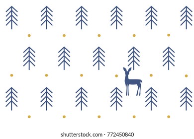 background with deers and christmas trees in the forest