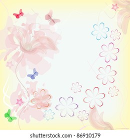 background with delicate flowers and butterflies