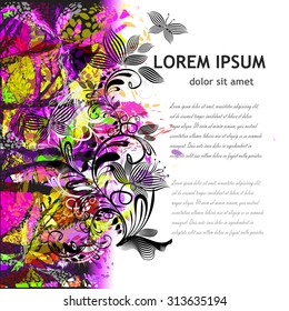 background delicate flowers with butterflies of the lines. Vector