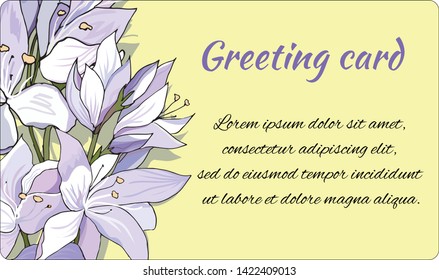 Background with delicate painted flowers. Elegant text frame. Spring flowers on a yellow background. Vector illustration