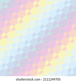 background of delicate pastel shades with halves of hearts in a row diagonally. hearts in rows on a delicate background of marshmallow shades, geometric seamless pattern