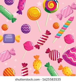 background of delicious candies icons vector illustration design