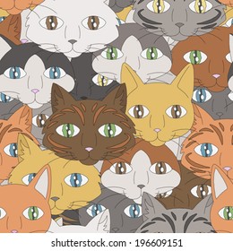 A background depicting the faces of different types of housecats. Eps 10 Vector.