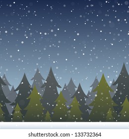 A background depicting a snowy evergreen forest. Horizontally repeatable. Eps 10 Vector.