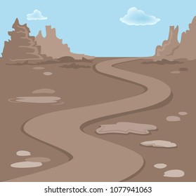 Background of desert landscape with road. Wild West.