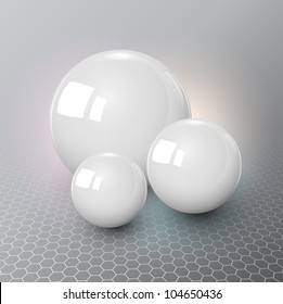 Background design, 3d white spheres on grey, vector