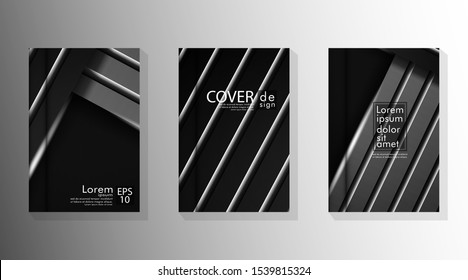 Background design of abstract dark and white geometric lines flyer - gradient template of cover book vector