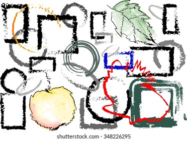 Background design. Abstract pattern. Apple and leaf in watercolor. 