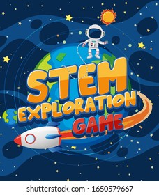 Background design with astronaut and spaceship in galaxy illustration