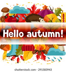 Background design with autumn icons and objects.