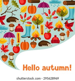 Background design with autumn icons and objects.