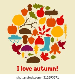 Background design with autumn icons and objects.